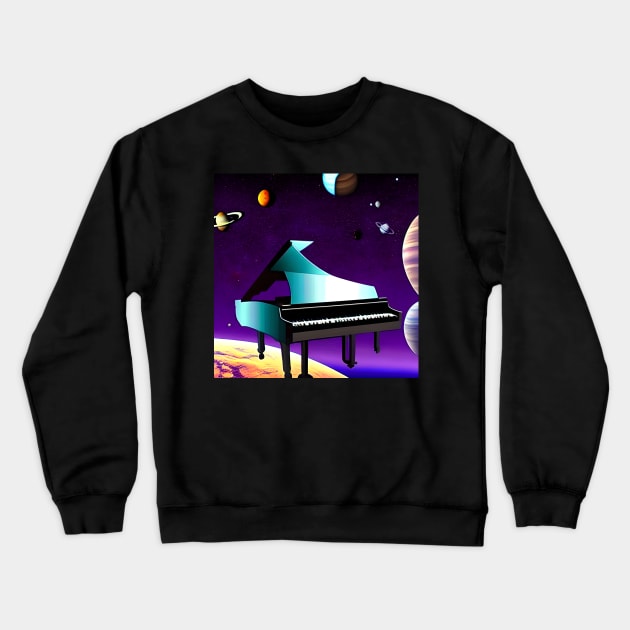 Futuristic Piano Floating Around The Galaxy Crewneck Sweatshirt by Musical Art By Andrew
